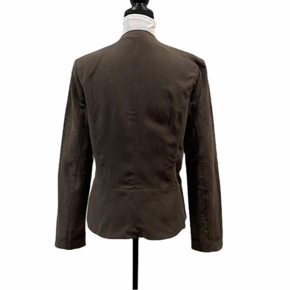 Melanie Lyne neutral minimalist linen silk open front lightweight blazer size 6 - Picture 4 of 7